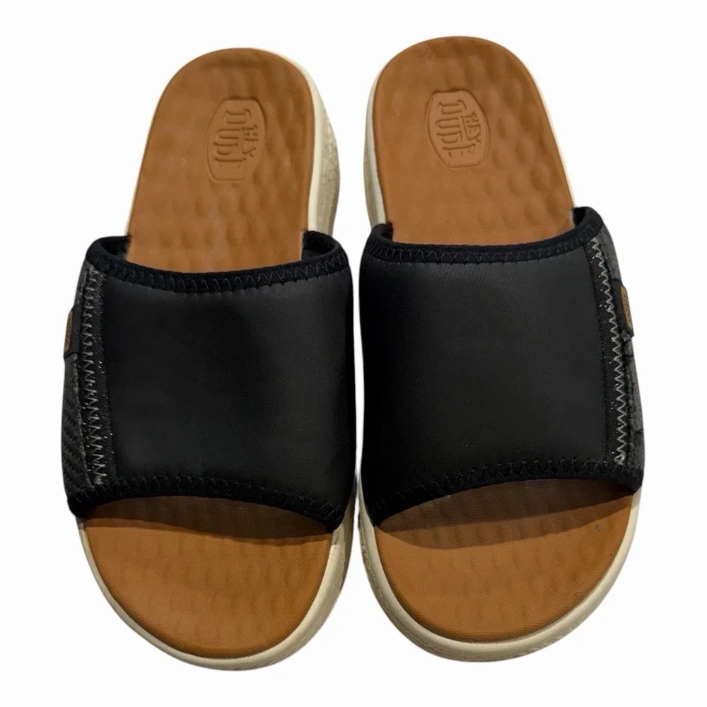 Hey Dude Tide Espadrille Slides Black / Egret Platform Sandals Women's size 8